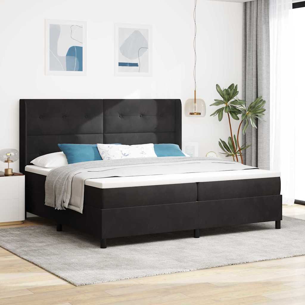 Bäddfjäder med huvudgavel Svart 200 x 200 cm Sammet