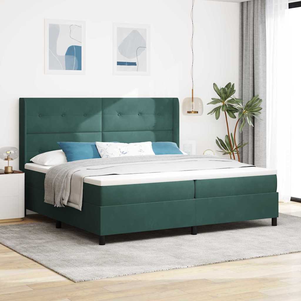 Bäddfjäder med huvudgavel Mörkgrön 200 x 200 cm Sammet