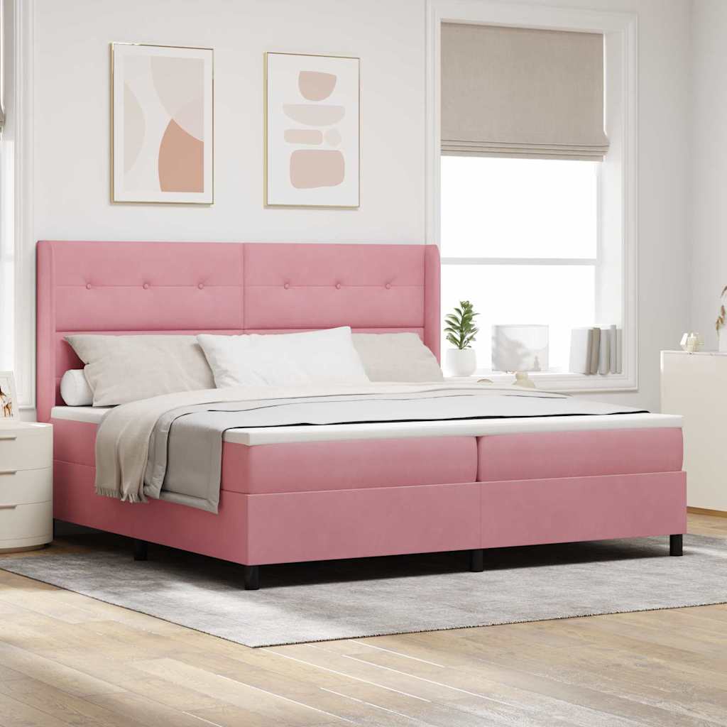 Bäddfjäder med huvudgavel Rosa 200 x 200 cm Sammet