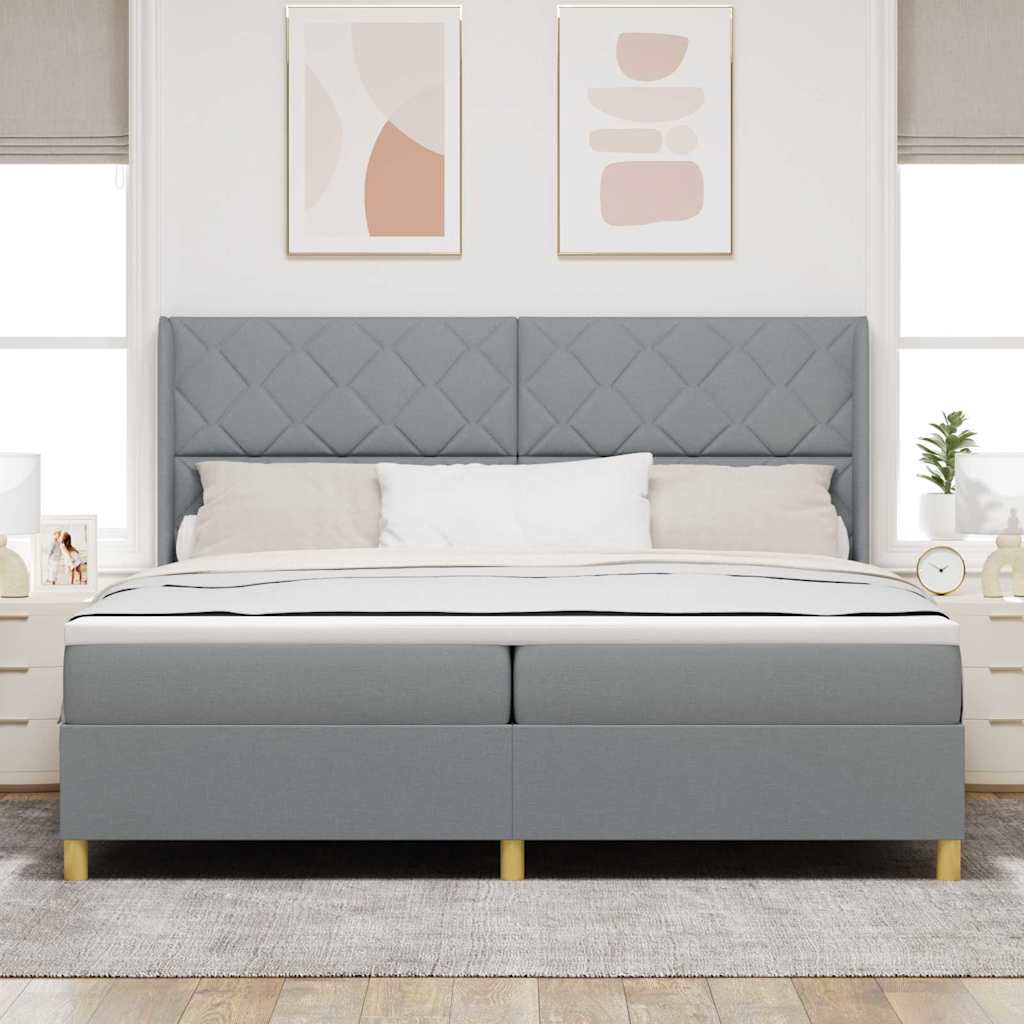 Bäddfjäder med LED-ljusslingor Ljusgrå 200 x 200 cm tyg
