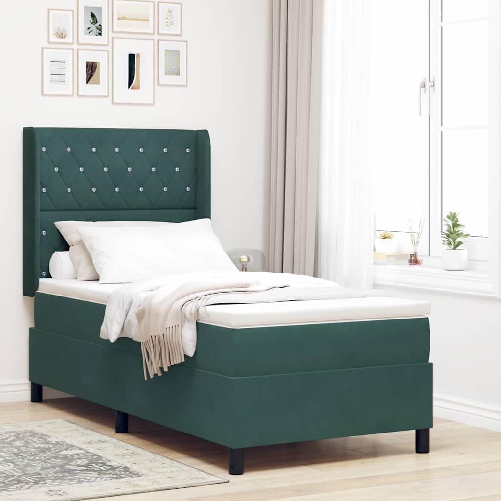 Bäddfjäder med madrass med led Mörkgrön 100 x 200 cm Sammet