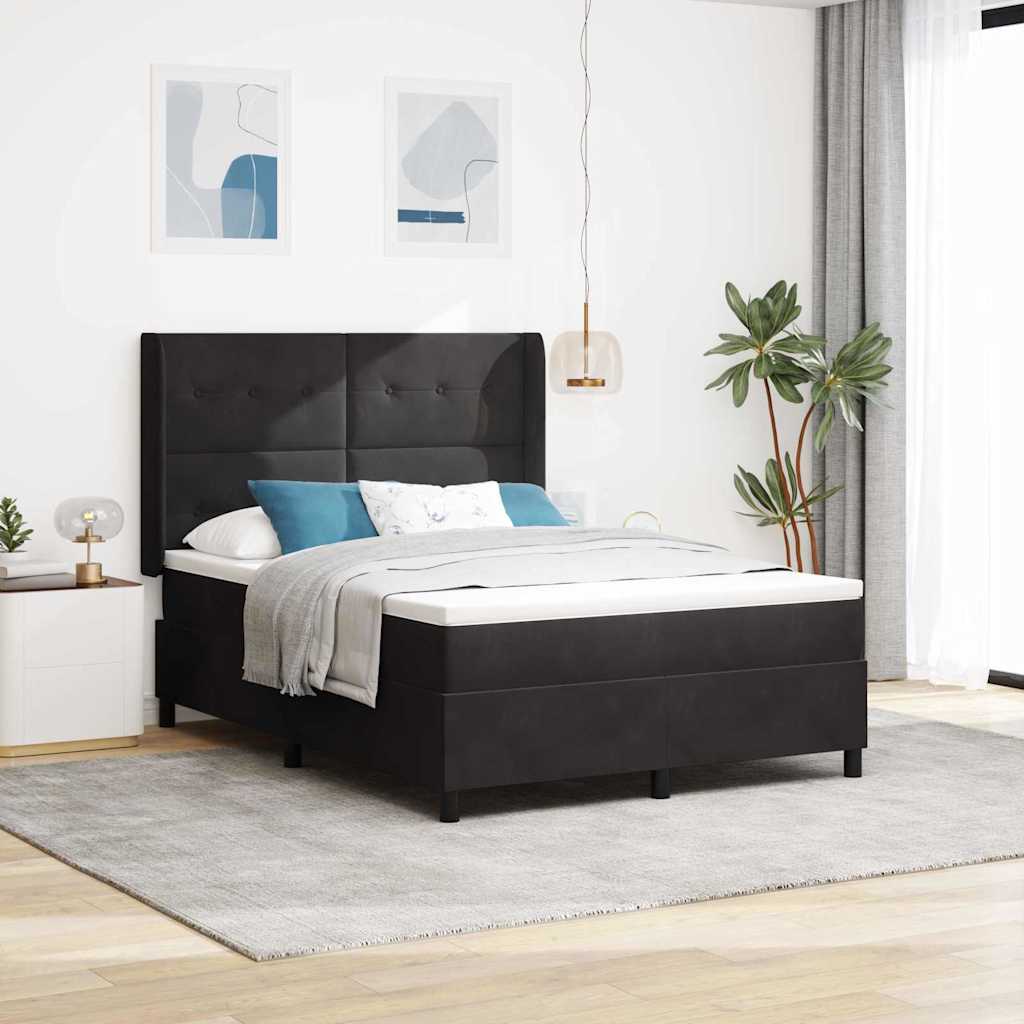 Bäddfjäder med LED-ljusslingor Svart 140 x 190 cm Sammet