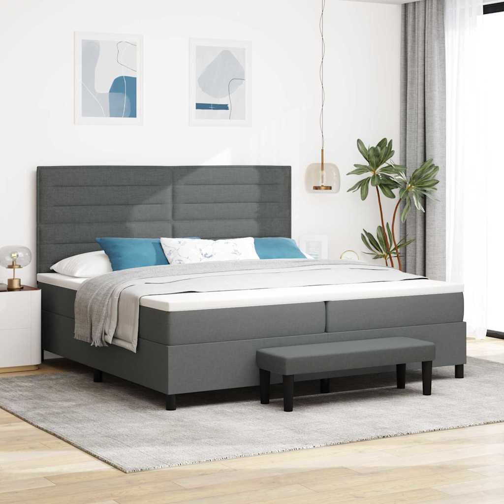 Bäddfjäder med madrass med huvudgavel Mörkgrå 200 x 200 cm tyg