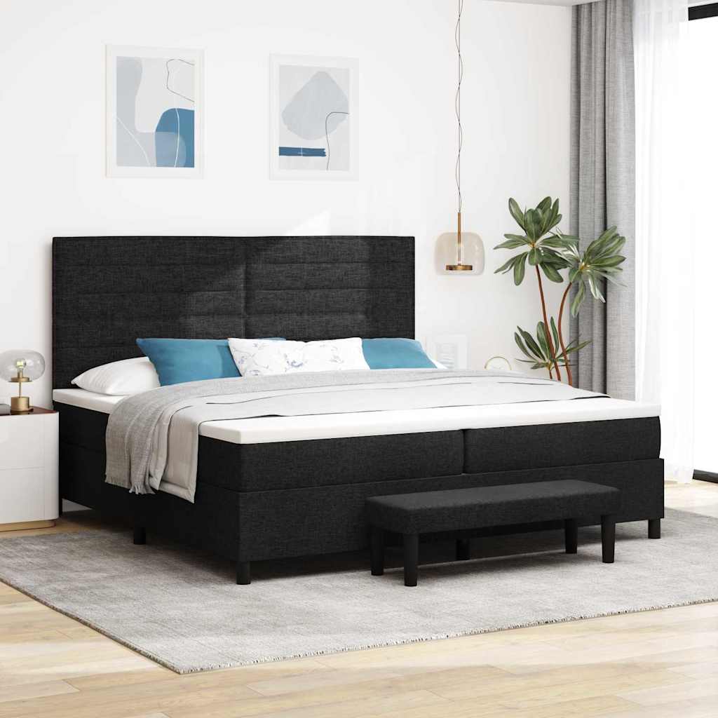 Bäddfjäder med madrass med huvudgavel Svart 200 x 200 cm tyg