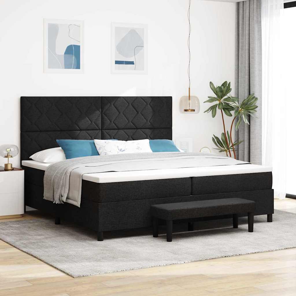 Bäddfjäder med huvudgavel Svart 200 x 200 cm tyg