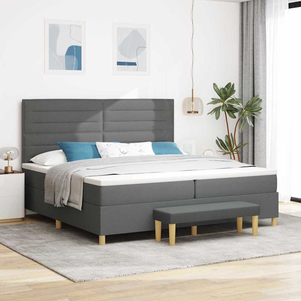 Bäddfjäder med madrass med huvudgavel Mörkgrå 200 x 200 cm tyg