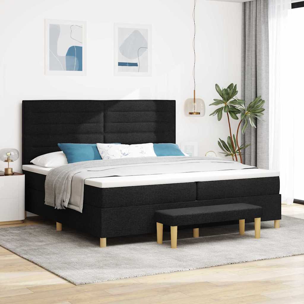 Bäddfjäder med madrass med huvudgavel Svart 200 x 200 cm tyg
