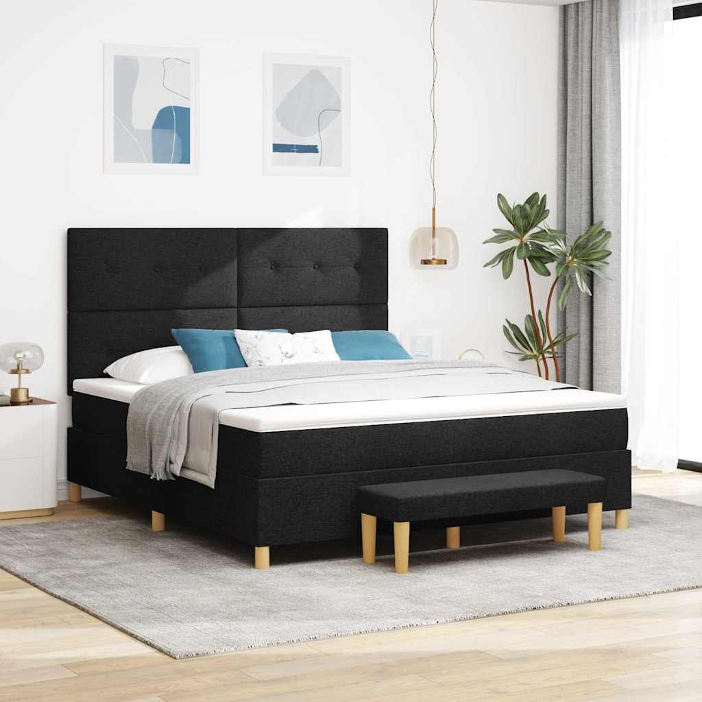 Bäddfjäder med huvudgavel Svart 200 x 180 cm tyg