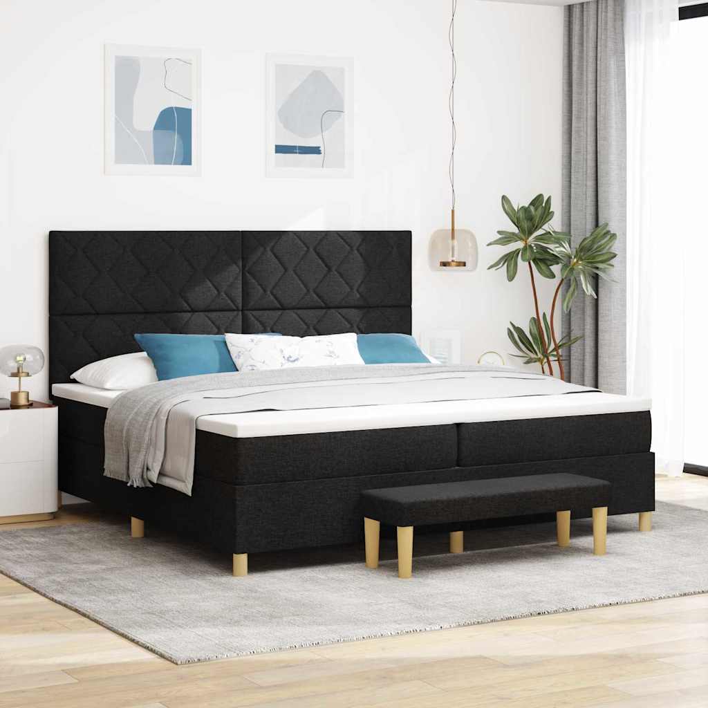 Bäddfjäder med huvudgavel Svart 200 x 200 cm tyg