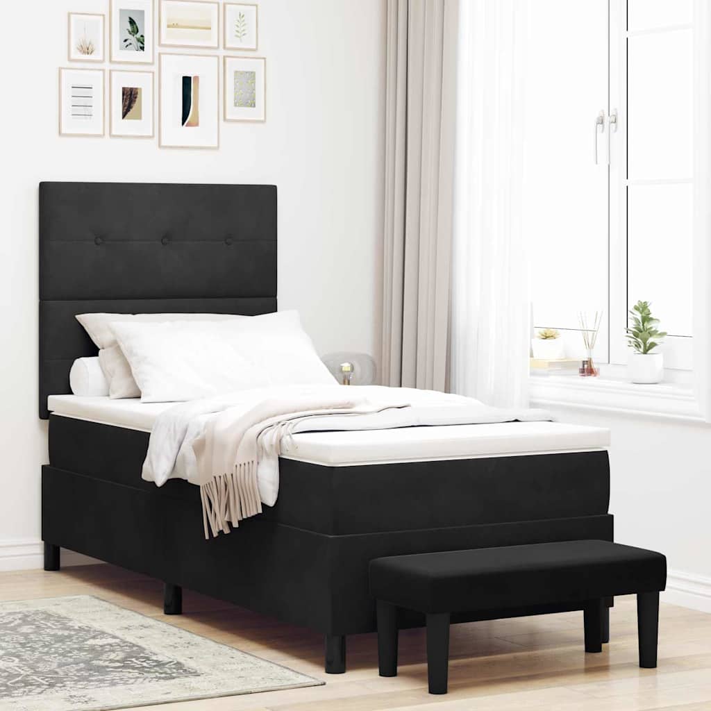 Bäddfjäder med kudde med huvudgavel Svart 200 x 90 cm Sammet