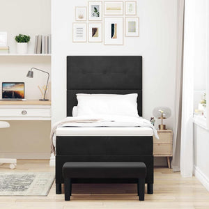 Bäddfjäder med madrass med huvudgavel Svart 90 x 200 cm Sammet