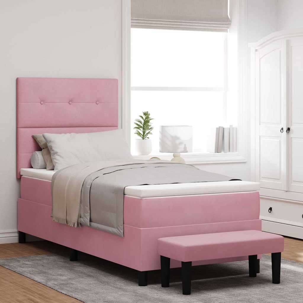 Bäddfjäder med huvudgavel Rosa 200 x 100 cm Sammet