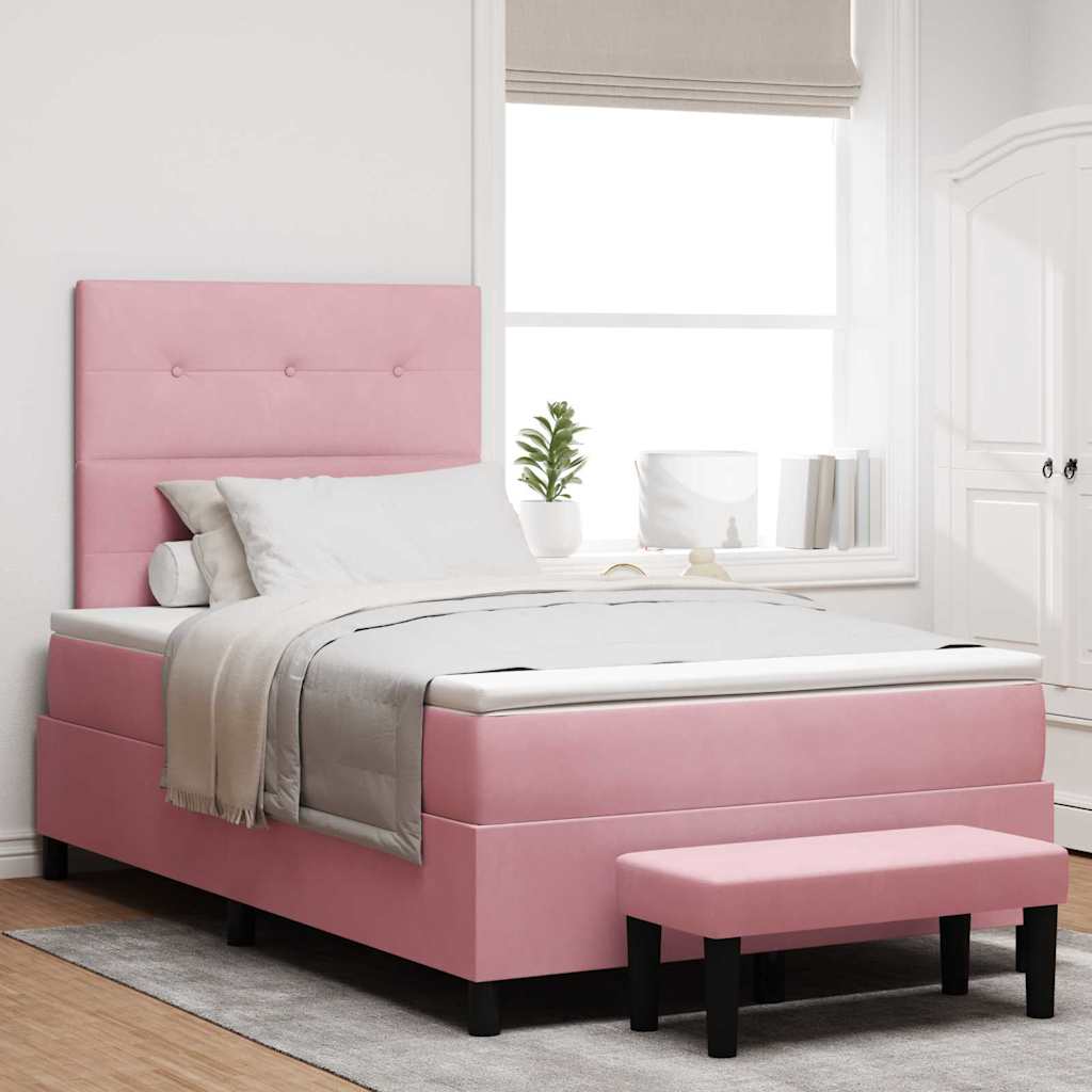 Bäddfjäder med huvudgavel Rosa 200 x 120 cm Sammet