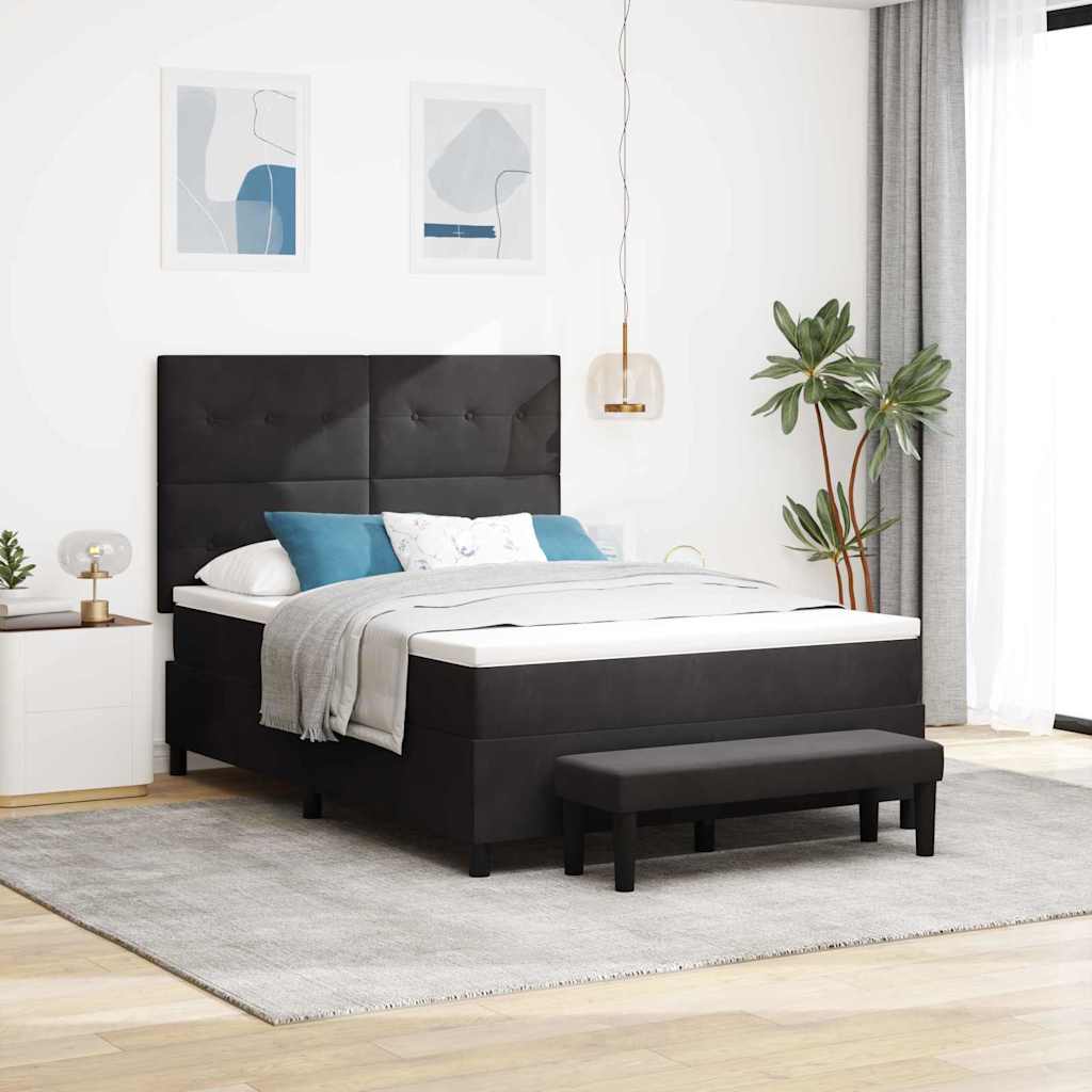 Bäddfjäder med kudde med huvudgavel Svart 200 x 140 cm Sammet