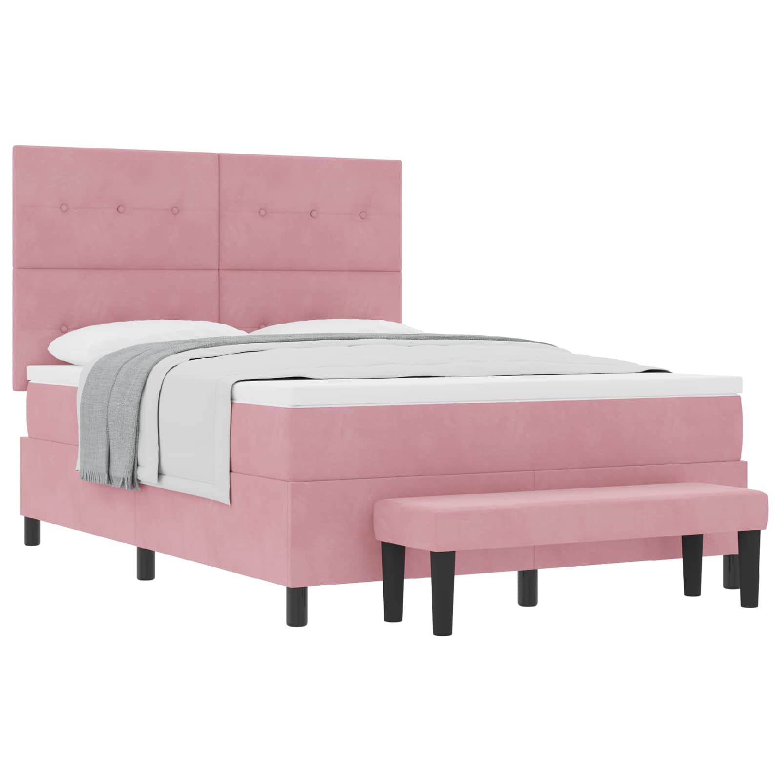 Bäddfjäder med kudde med huvudgavel Rosa 200 x 140 cm Sammet