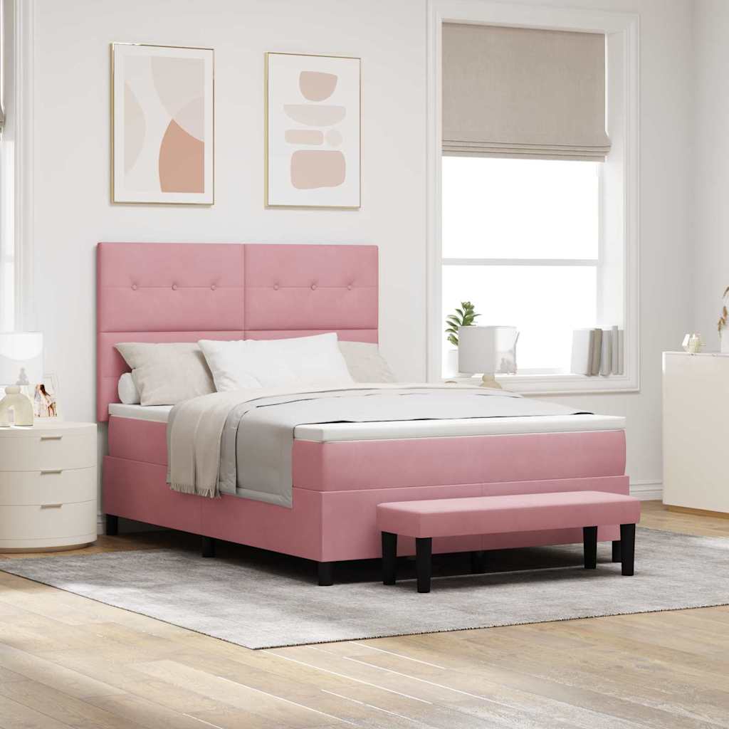 Bäddfjäder med huvudgavel Rosa 200 x 160 cm Sammet