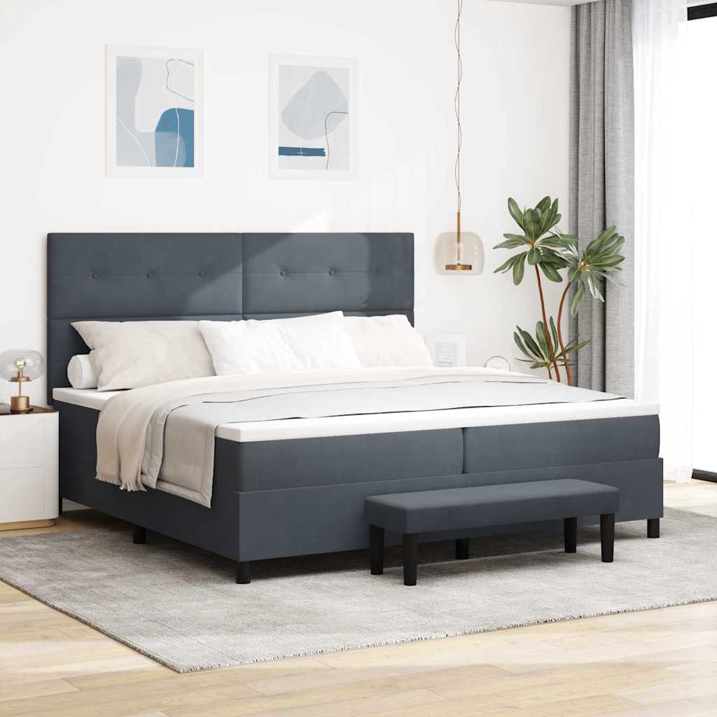 Bäddfjäder med huvudgavel Mörkgrå 200 x 200 cm Sammet