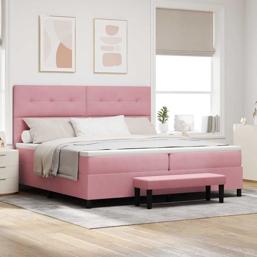 Bäddfjäder med huvudgavel Rosa 200 x 200 cm Sammet