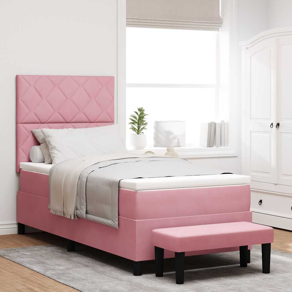 Bäddfjäder med huvudgavel Rosa 200 x 90 cm Sammet