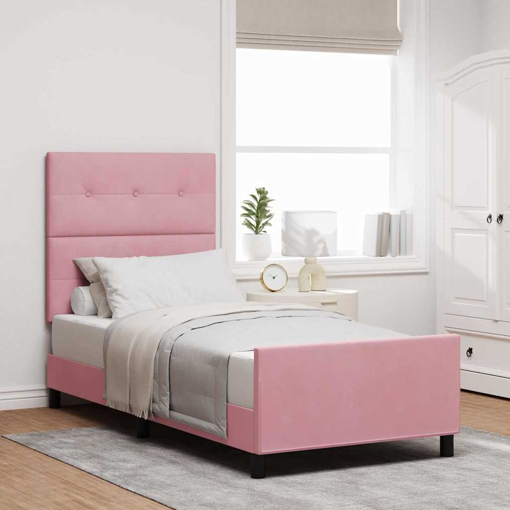 Bäddfjäder med huvudgavel Rosa 90 x 200 cm Sammet