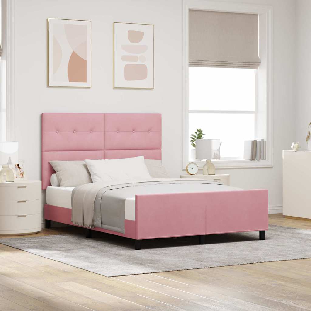 Bäddfjäder med huvudgavel Rosa 160 x 200 cm Sammet
