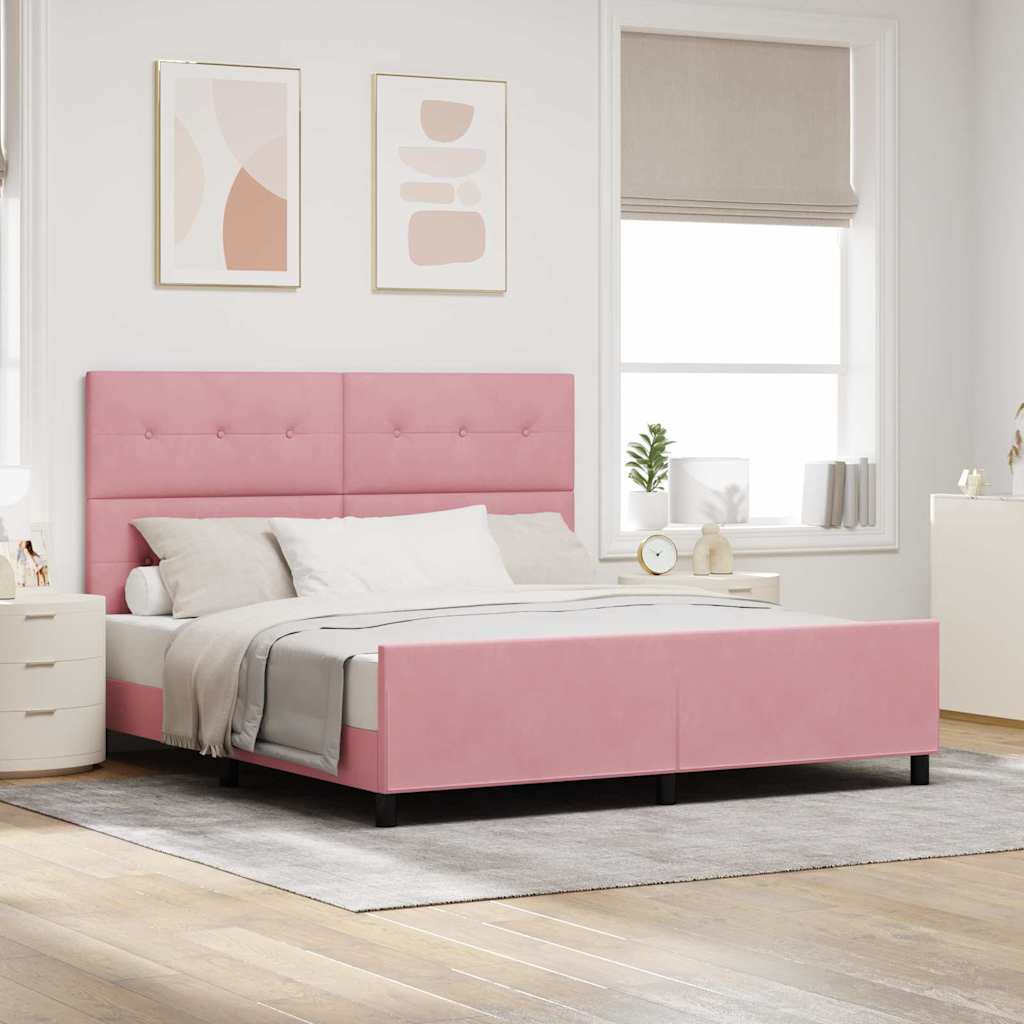 Bäddfjäder med huvudgavel Rosa 180 x 200 cm Sammet