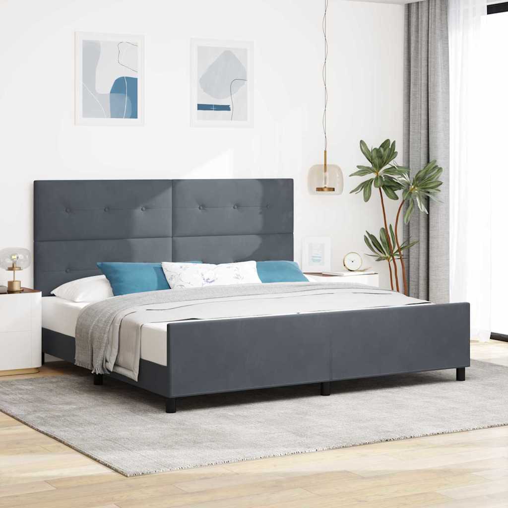 Bäddfjäder med huvudgavel Mörkgrå 200 x 200 cm Sammet