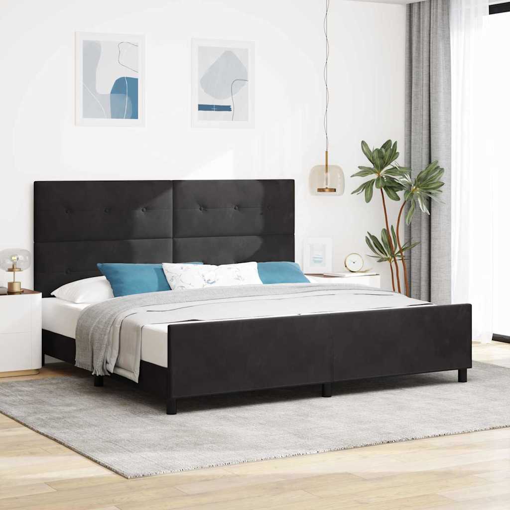 Bäddfjäder med huvudgavel Svart 200 x 200 cm Sammet