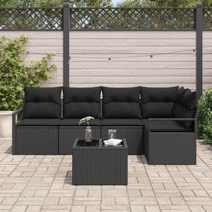 Trädgårdsoffset 6 pcs Svart Poly Rattan och Pulverlackerad Stål