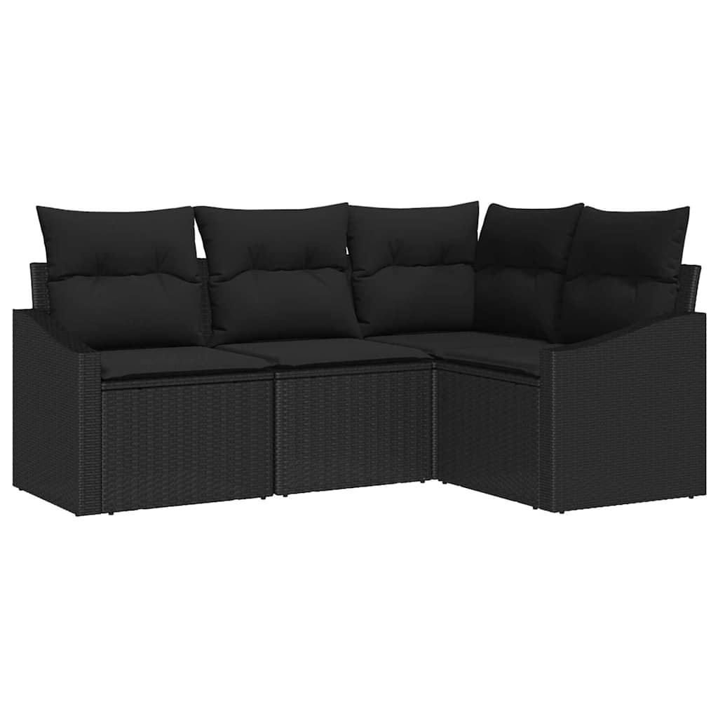 Trädgårdsoffset med kudde med lagring 4 pcs Svart konstrotting