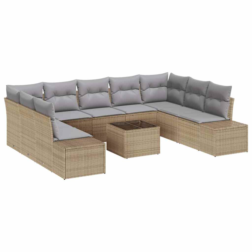 Trädgårdsoffset med kudde 9 pcs Beige och Ljusgrå Polyrattan