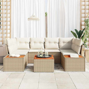 Trädgårdsoffset med kudde med lagring 6 pcs Beige Poly rattan