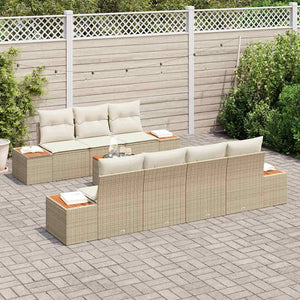 Trädgårdsoffset med kudde med lagring 8 pcs Beige Poly rattan