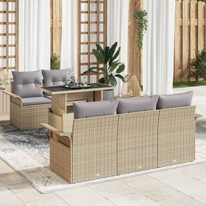 Trädgårdsoffset med kudde med lagring 6 pcs Beige Poly Rattan