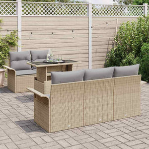 Trädgårdsoffset med kudde med lagring 6 pcs Beige Poly Rattan