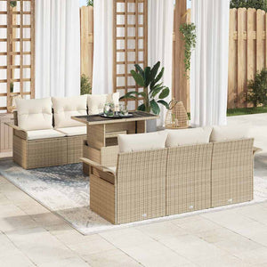 Trädgårdsoffset med kudde med lagring 7 pcs Beige Poly rattan