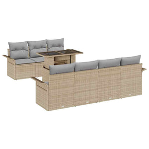 Trädgårdsoffset med kudde med lagring 8 pcs Beige Poly rattan