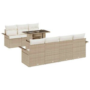 Trädgårdsoffset med kudde med lagring 8 pcs Beige Poly Rattan