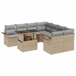 Trädgårdsoffset med kudde med lagring 9 pcs Beige Poly Rattan