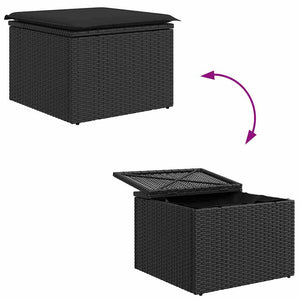 Trädgårdsoffset 9 pcs Svart Poly Rattan och Pulverlackerad Stål