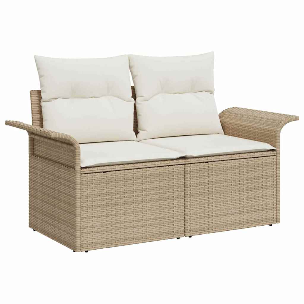 Trädgårdsoffset med kudde med kudde 11 pcs Beige Poly Rattan