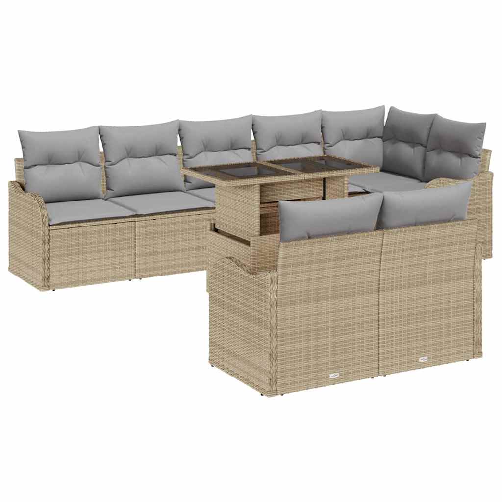 Trädgårdsoffset med kudde med kudde 9 pcs Beige Poly Rattan
