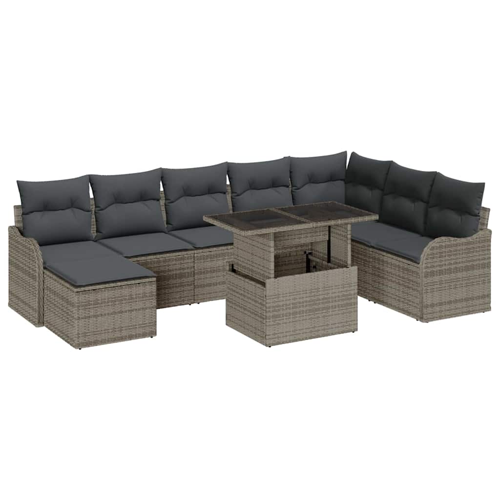 Trädgårdsoffset med kudde med lagring 9 pcs Grå Poly rattan