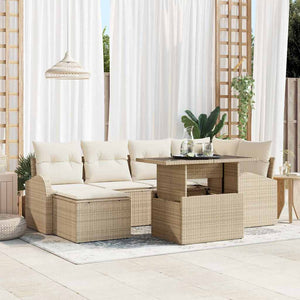 Trädgårdsoffset med lagring 7 pcs Beige Poly rattan