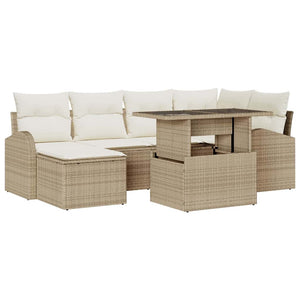 Trädgårdsoffset med lagring 7 pcs Beige Poly rattan