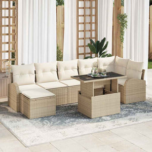Trädgårdsoffset med kudde med lagring 8 pcs Beige Poly rattan