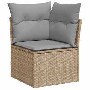 Trädgårdsoffset med kudde med lagring 10 pcs Beige Poly rattan
