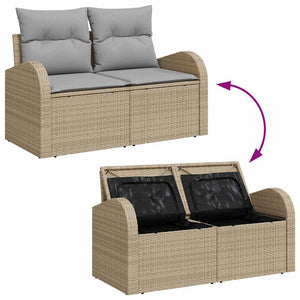 Trädgårdsoffset med kudde med lagring 10 pcs Beige Poly rattan