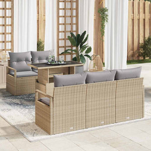 Trädgårdsoffset med kudde med lagring 6 pcs Beige Poly rattan