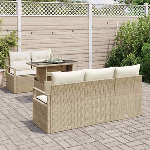 Trädgårdsoffset med kudde med lagring 6 pcs Beige Poly rattan